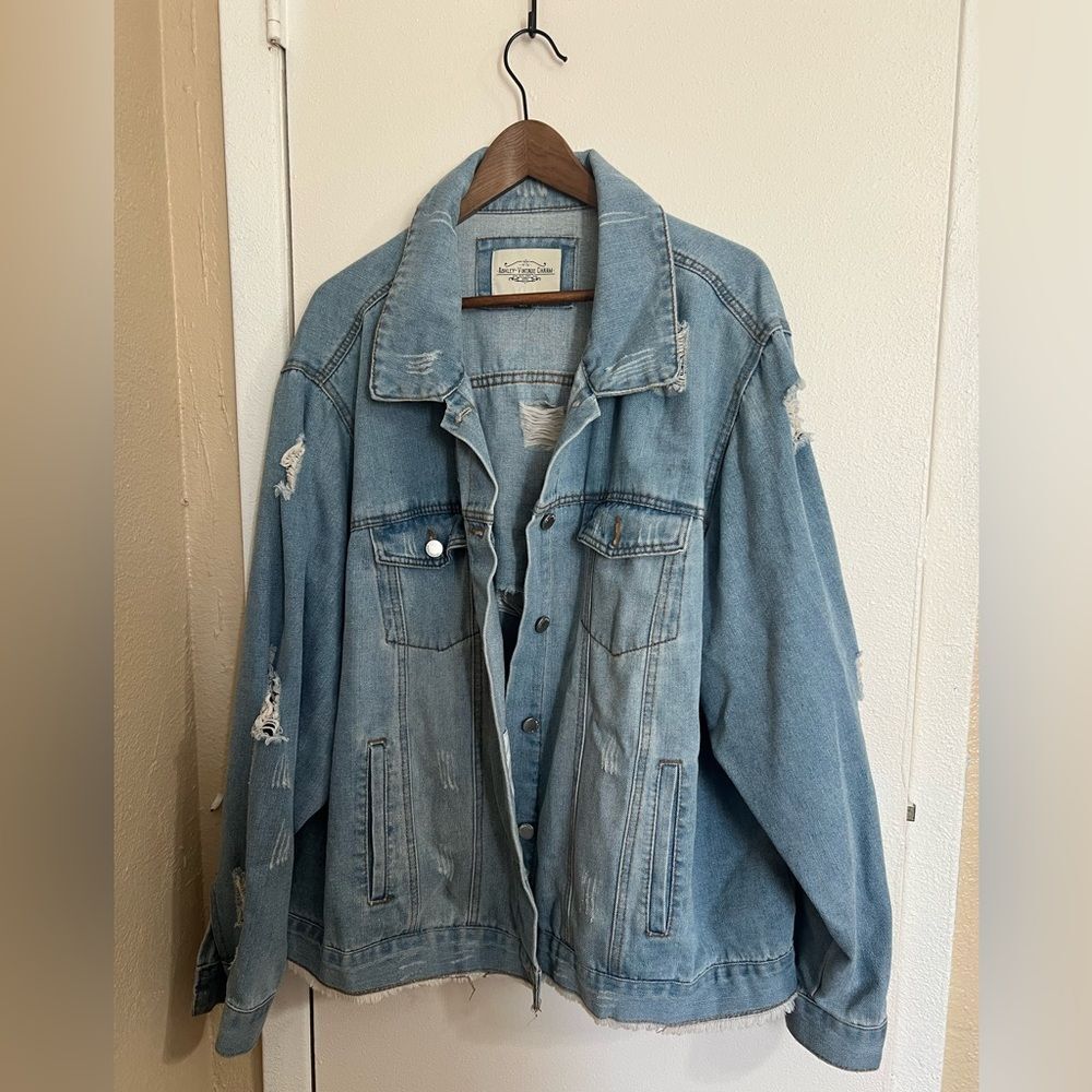 Ashley Vintage Charm Denim Jacket Distressed Sz3X Cottagecore Western Chic Plus